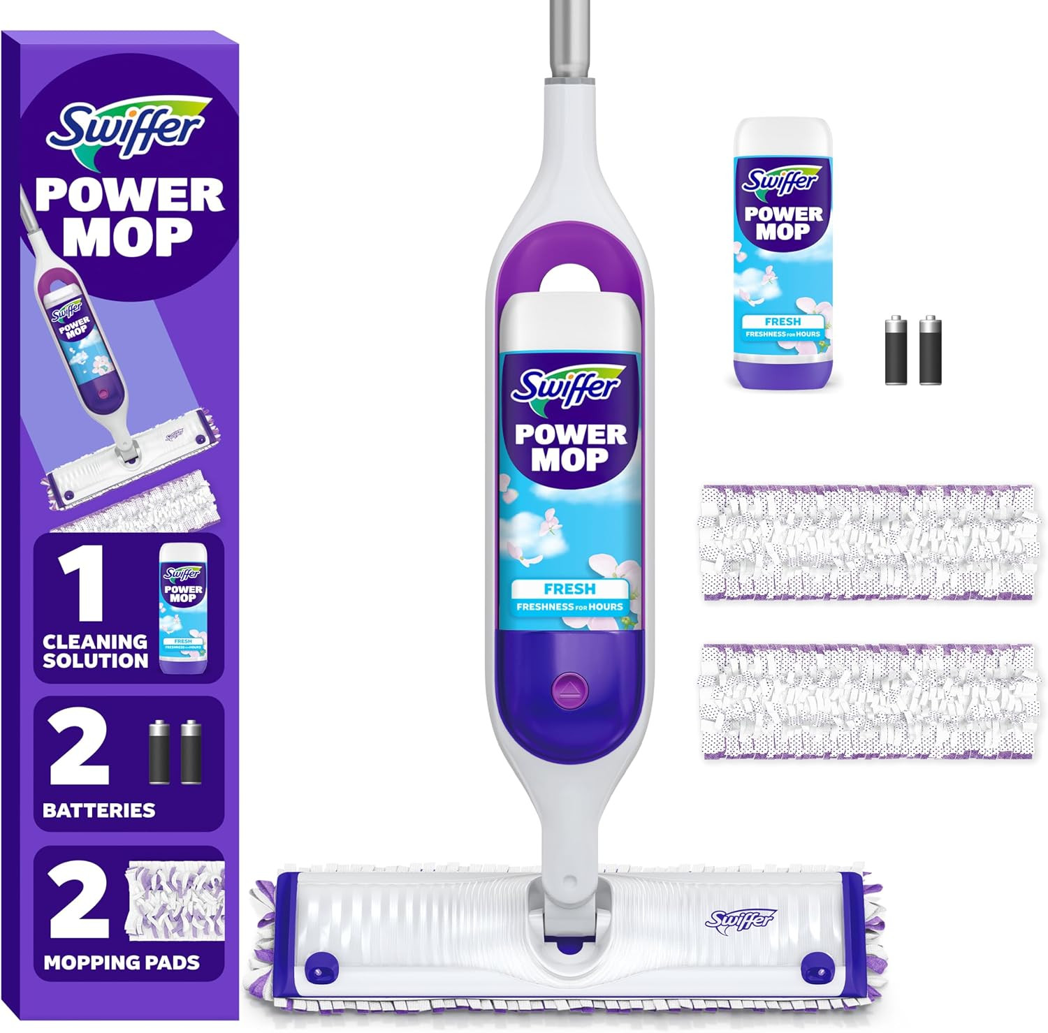 Swiffer PowerMop Mopping Kit for Floor Cleaning, Set Includes 1 Power Mop, 2 Replacement Pads, 1 Liquid Solution Refill, 2 Batteries, No Bucket Needed Electric Spray Cleaner, Multi-Surface and Wood | Amazon (US)