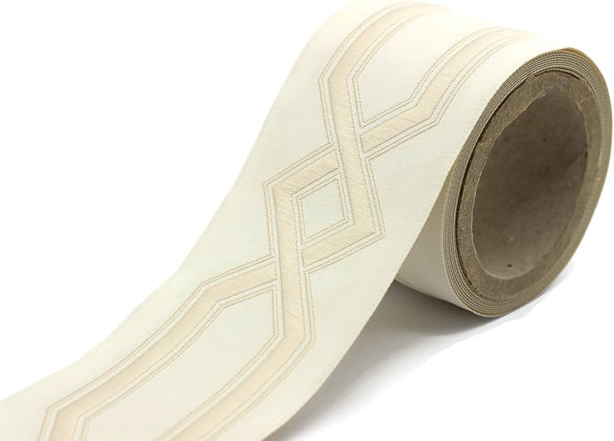 3.8 Yard Spool 2.67 inches Cream Geometric Embroidered Drapery Trim Jacquard Ribbon for Your Drap... | Amazon (US)