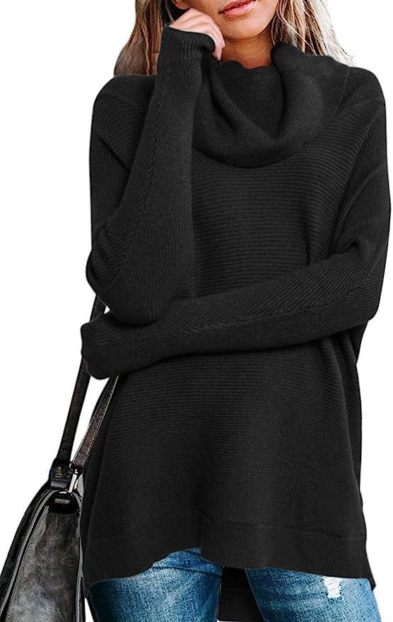 MEROKEETY Women's Turtle Cowl Neck Sweater Long Batwing Sleeve Oversized Knitted Pullover Tops | Amazon (US)