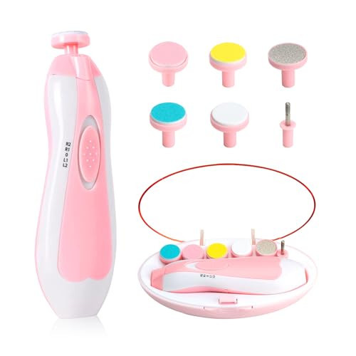 Qunlions life Baby Nail Trimmer File with Light - Safe Electric Nail Clippers Kit for Newborn Infant Toddler Kids Toes and Fingernails - Care, Polish and Trim - Battery Operated (AA), Pink | Amazon (US)