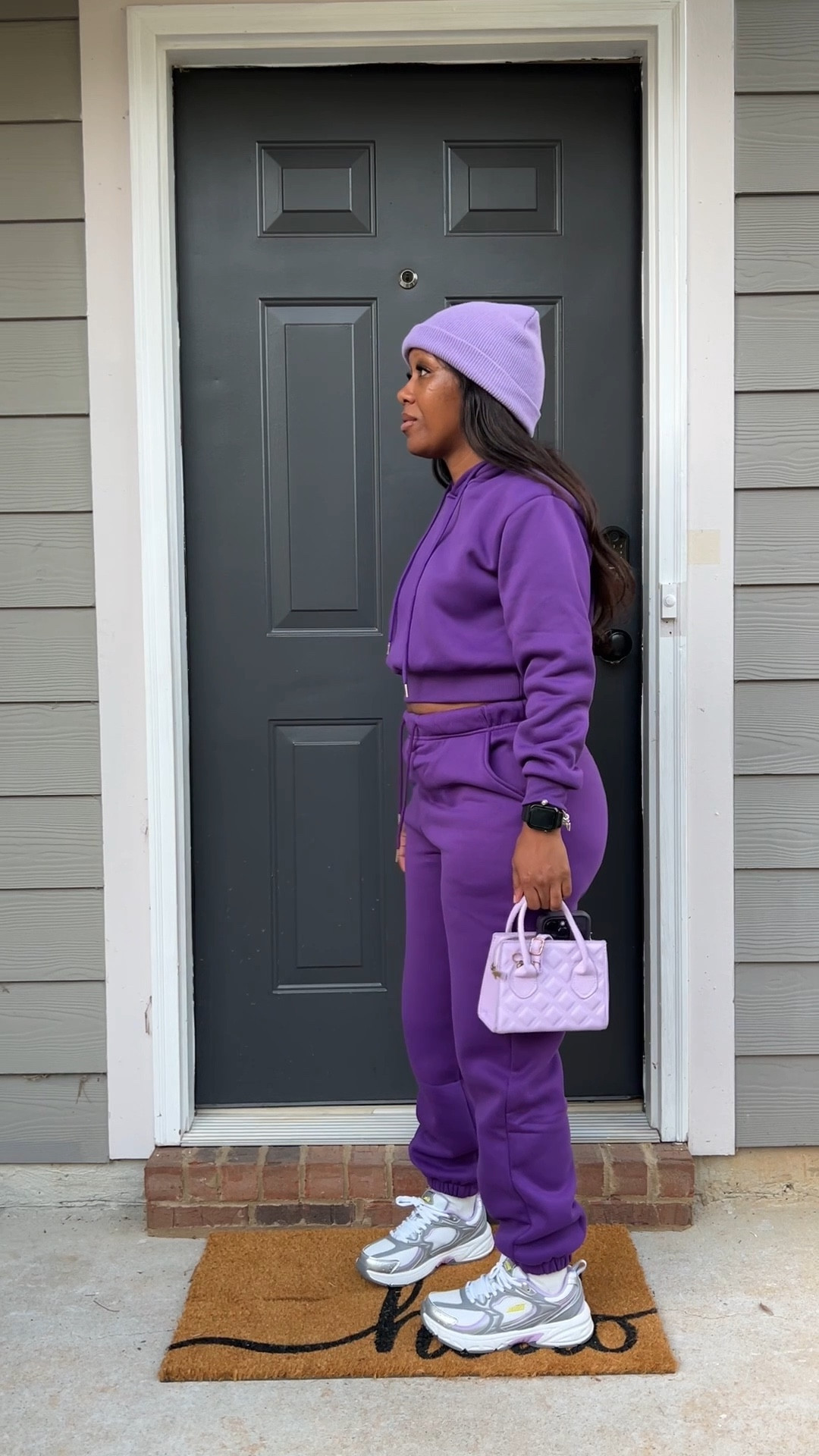 Purple cropped hoodie and purple jogger sweatpants outfit. I styled it with a light purple beanie, light purple purse, and Avia 5000 sneakers

#LTKFindsUnder50 #LTKFindsUnder100 #LTKootd