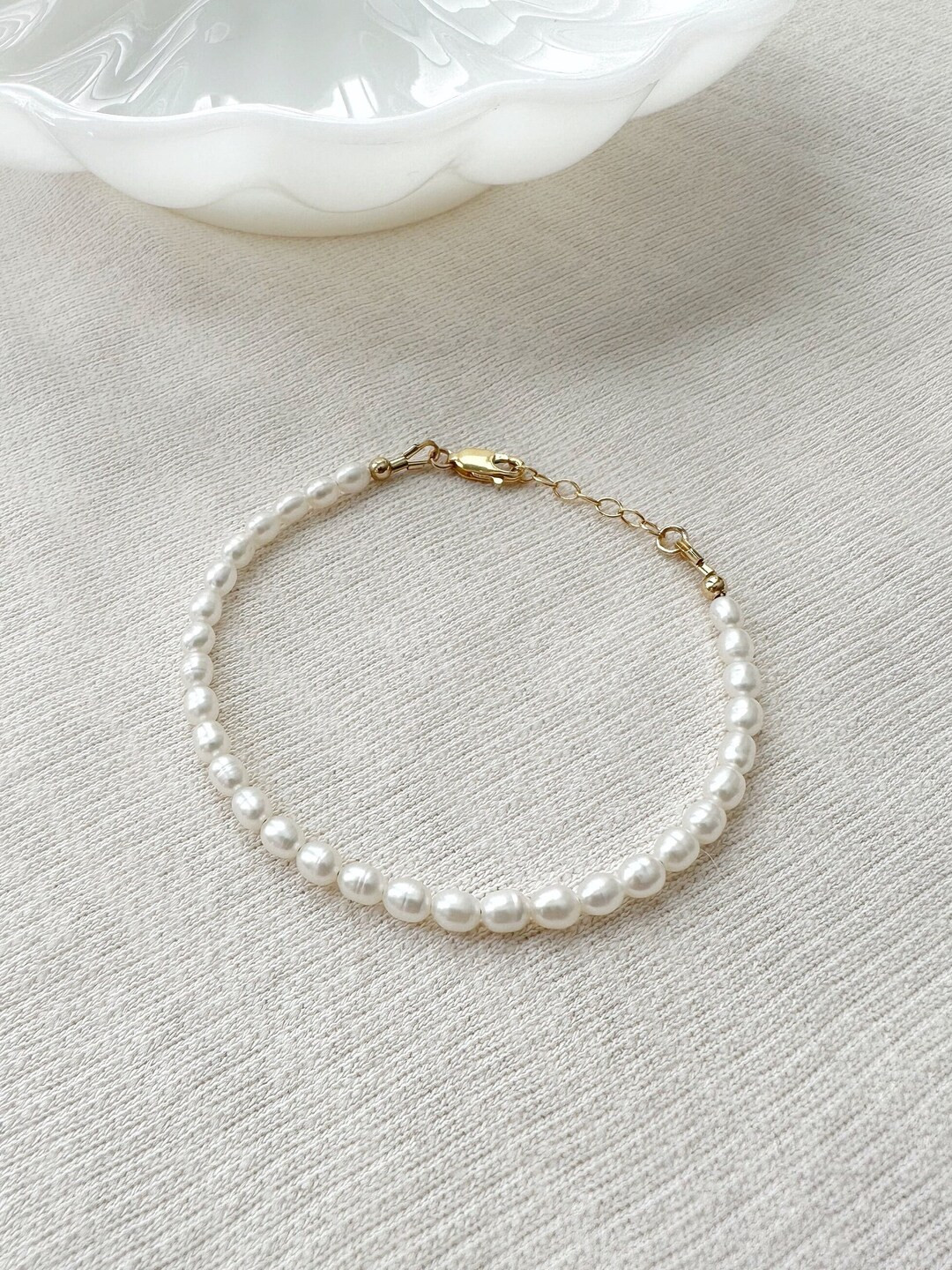 Tiny Beaded Pearl Bracelet With 14K Gold Filled Rice Pearls - Etsy | Etsy (US)