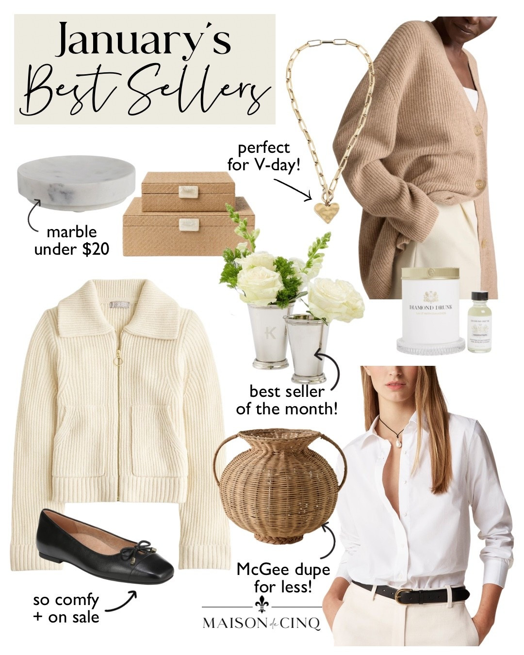 January’s best sellers include two great cardigans, a McGee rattan vase dupe, my new fave flats, the perfect white shirt and more!

Home decor, winter fashion, vase, necklace, Valentine’s Day gift, jewelry 

#LTKValentine #LTKHome