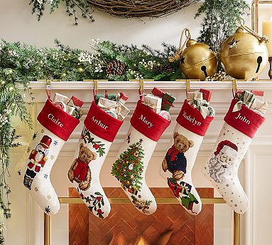Bear with Bow Needle Point Stocking | Pottery Barn (US)