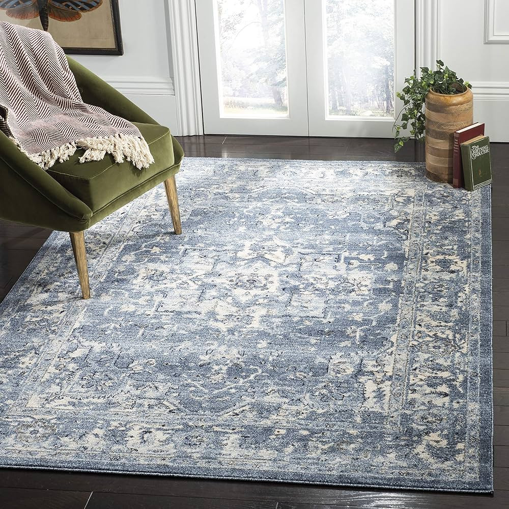 SAFAVIEH Charleston Collection Area Rug - 9' x 12', Navy & Creme, Oriental Distressed Design, Non... | Amazon (US)
