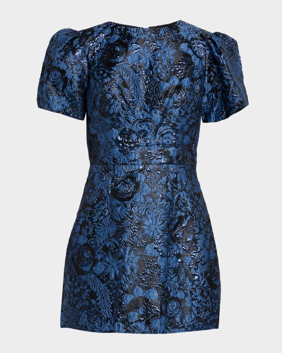 Dress the Population Black Label Rosa Puff-Sleeve Floral Jacquard Mini Dress | Neiman Marcus