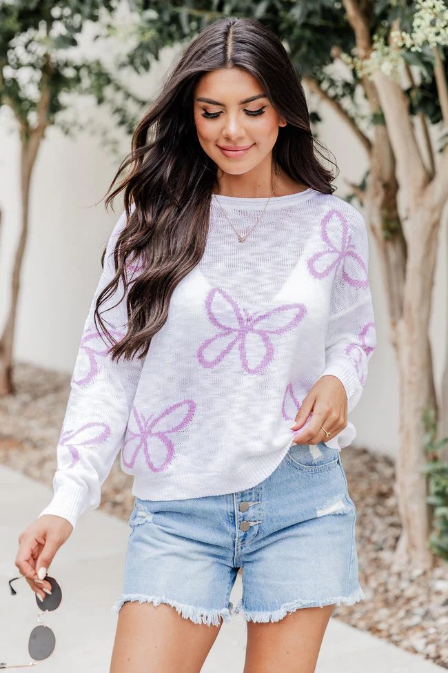 You Mean Everything Purple Butterfly Print Sweater | Pink Lily