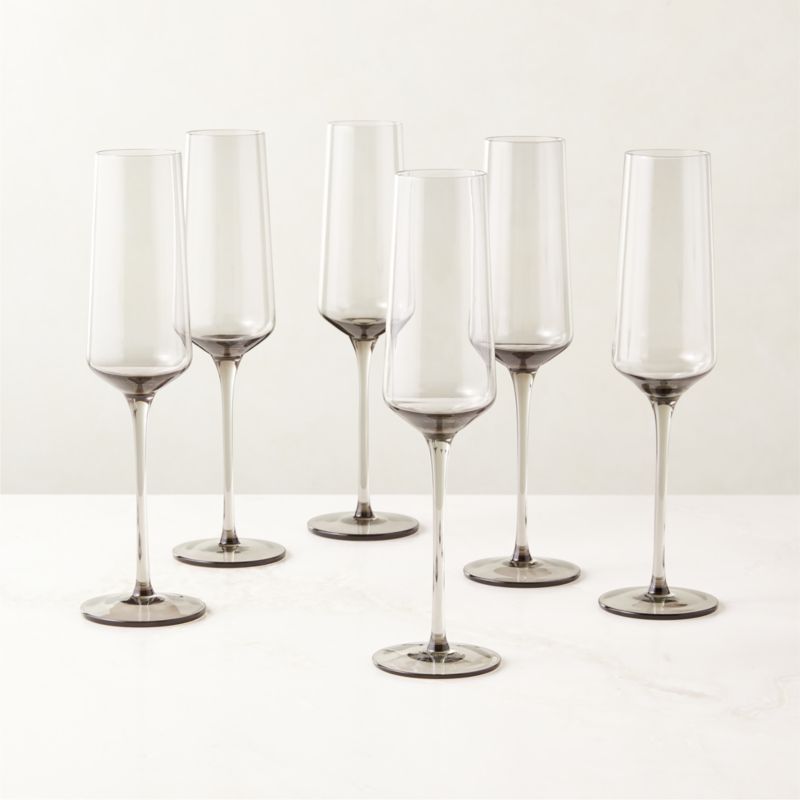Muse Modern Smoked Glass Champagne Flute Set of 6 + Reviews | CB2 | CB2