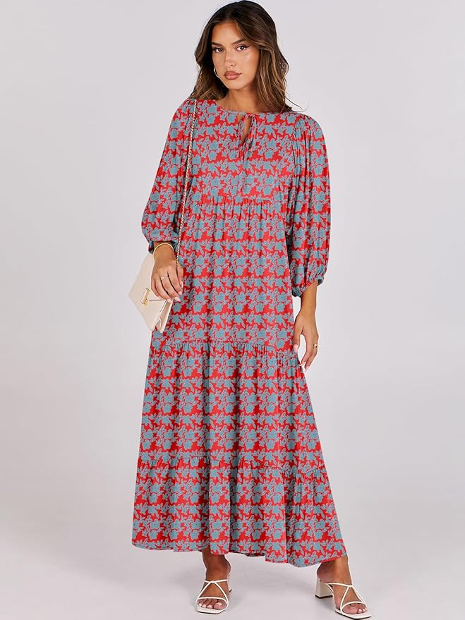 ANRABESS Womens Boho Maxi Dresses 2025 Summer V Neck Puff Sleeve Floral Flowy Swing Casual Long D... | Amazon (US)