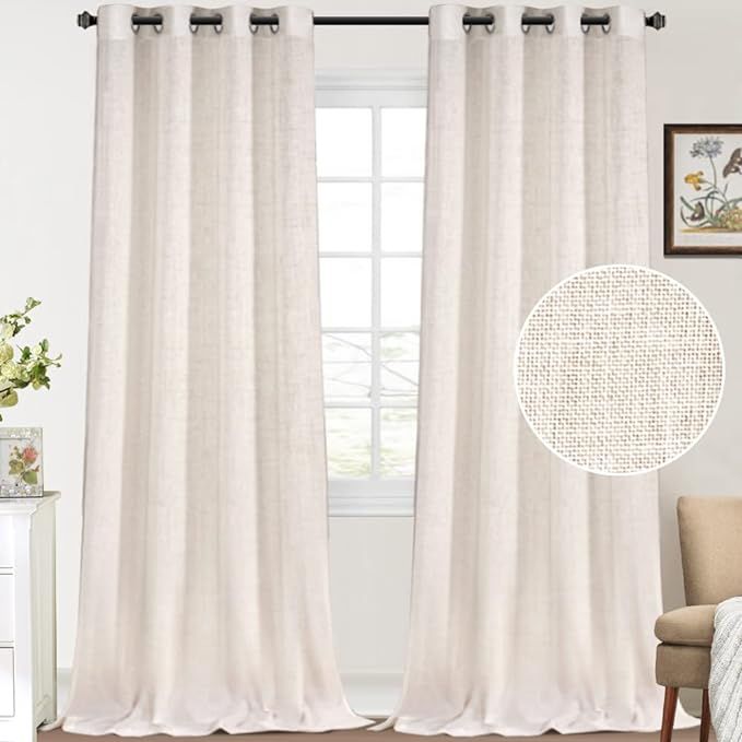 Linen Curtains 108 Inch Long Linen Sheer Curtains Natural Linen Textured Curtains Light Filtering... | Amazon (US)