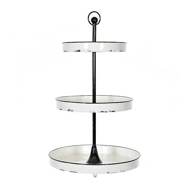 Black and White Round Metal 3-Tier Tray | Kirkland's Home