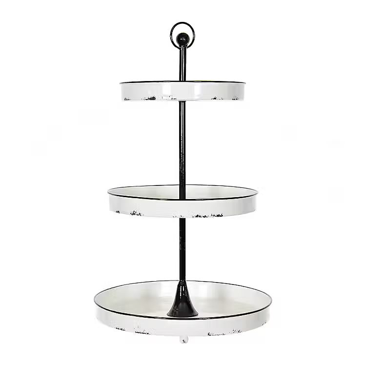 Black and White Round Metal 3-Tier Tray | Kirkland's Home