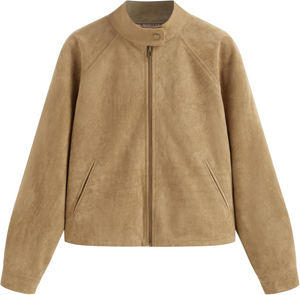 CIDER Faux Suede Zip Up Bomber Jacket for Women | Amazon (US)