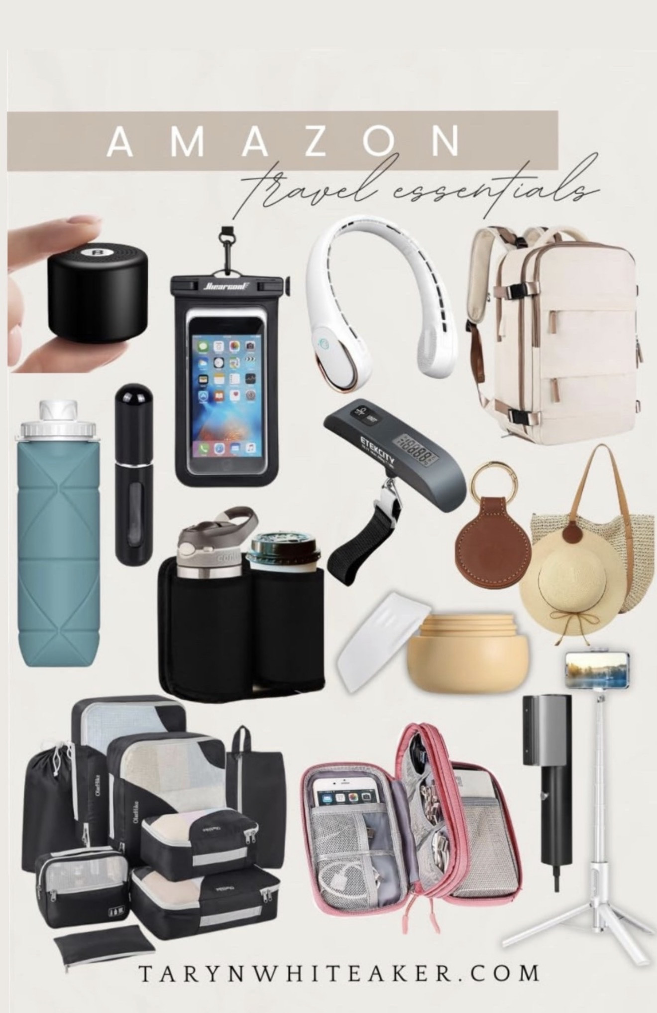 Amazon travel essentials that make every trip easier.

Travel must haves, airport essentials, carry on organization, packing cubes set, travel backpack, portable luggage scale, waterproof phone pouch, travel water bottle, tech organizer, travel toiletry bag, mini steamer, travel tripod, vacation accessories.

#LTKTravel #LTKSeasonal
