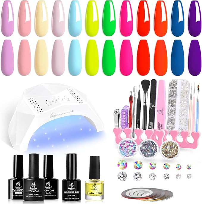 Beetles Gel Nail Polish Starter Kit with U V Light, 12 Color Gel Polish with 48W U V LED Nail Lam... | Amazon (US)