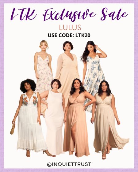 Catch the exclusive 20% off sale on these flowy and stylish dresses from Lulus using code LTK20

#onsaletoday #eveninggown #mididress #springstyle

#LTKstyletip #LTKFind #LTKsalealert