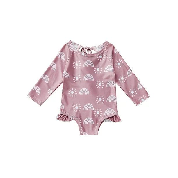 TheFound Toddler Baby Girls One Piece Swimsuit Zip Rash Guard Swimwear Ruffled Long Sleeve Bathin... | Walmart (US)