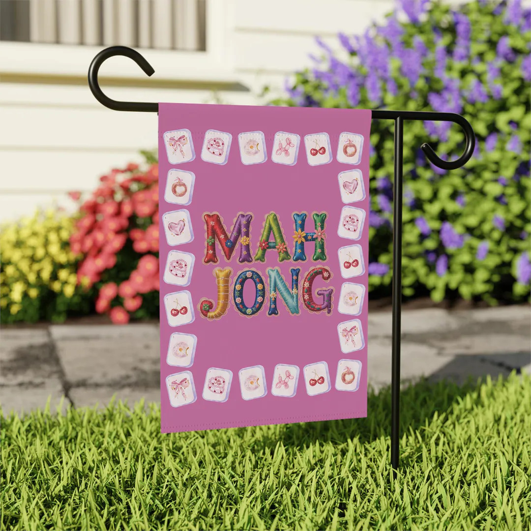 Mahjong Tiles Garden Flag | Outdoor House Banner, Pink Mahjong Decor | Etsy (Global)