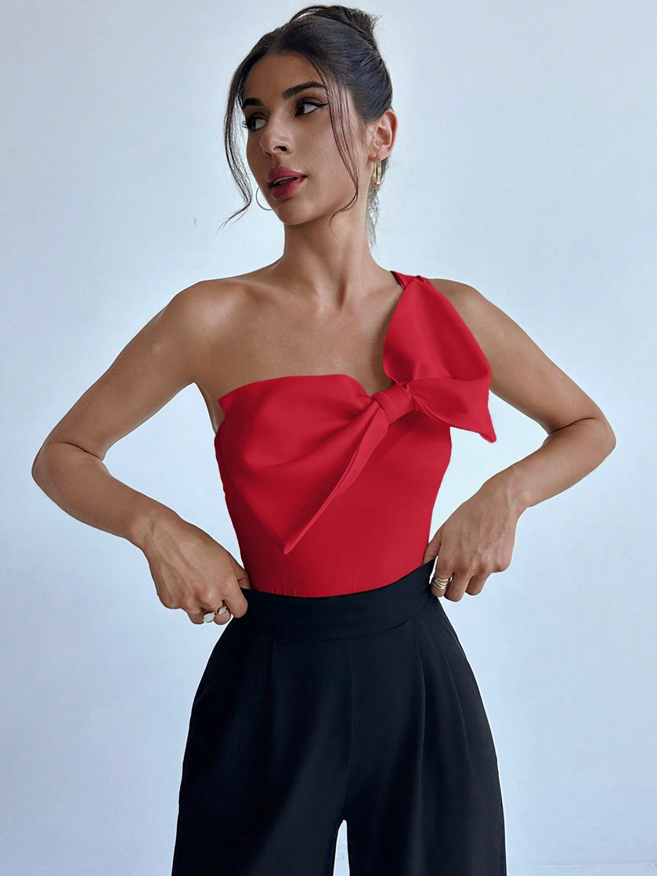 Firerie Women's Simple Elegant Bodysuit With Bow Decor, Casual Everyday Wear | SHEIN