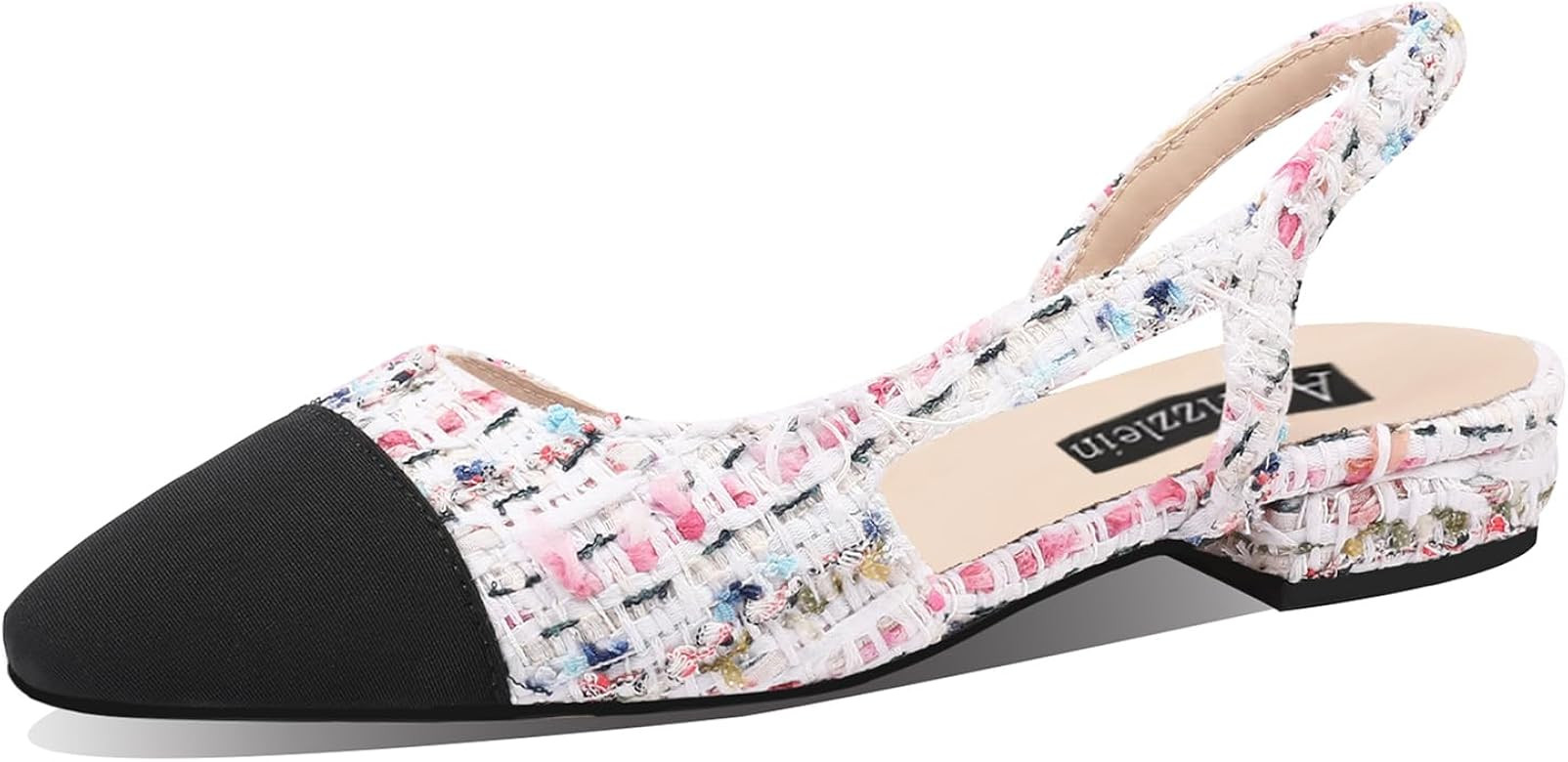 Adrizzlein Womens Slingback Flat Pumps Closed Round Toe Two Toned Casual Flat Office Shoes | Amazon (US)