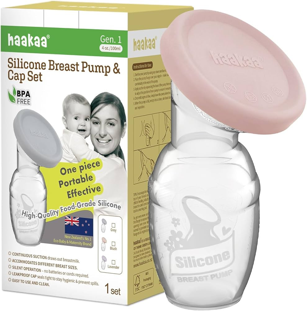 haakaa Manual Breast Pump Breastfeeding Pump with Food Grade Silicone Cap (Blush) 4oz/100ml | Amazon (US)