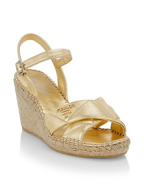Quilted Leather & Raffia Wedge Sandals | Saks Fifth Avenue