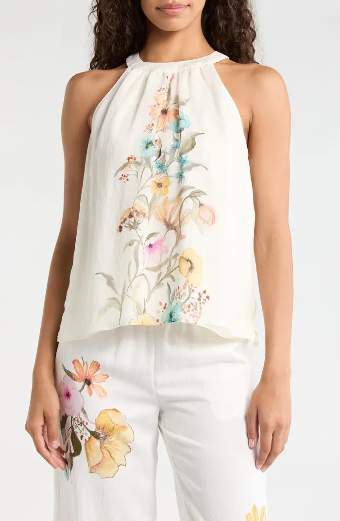 Placed Floral High Neck Sleeveless Top | Nordstrom