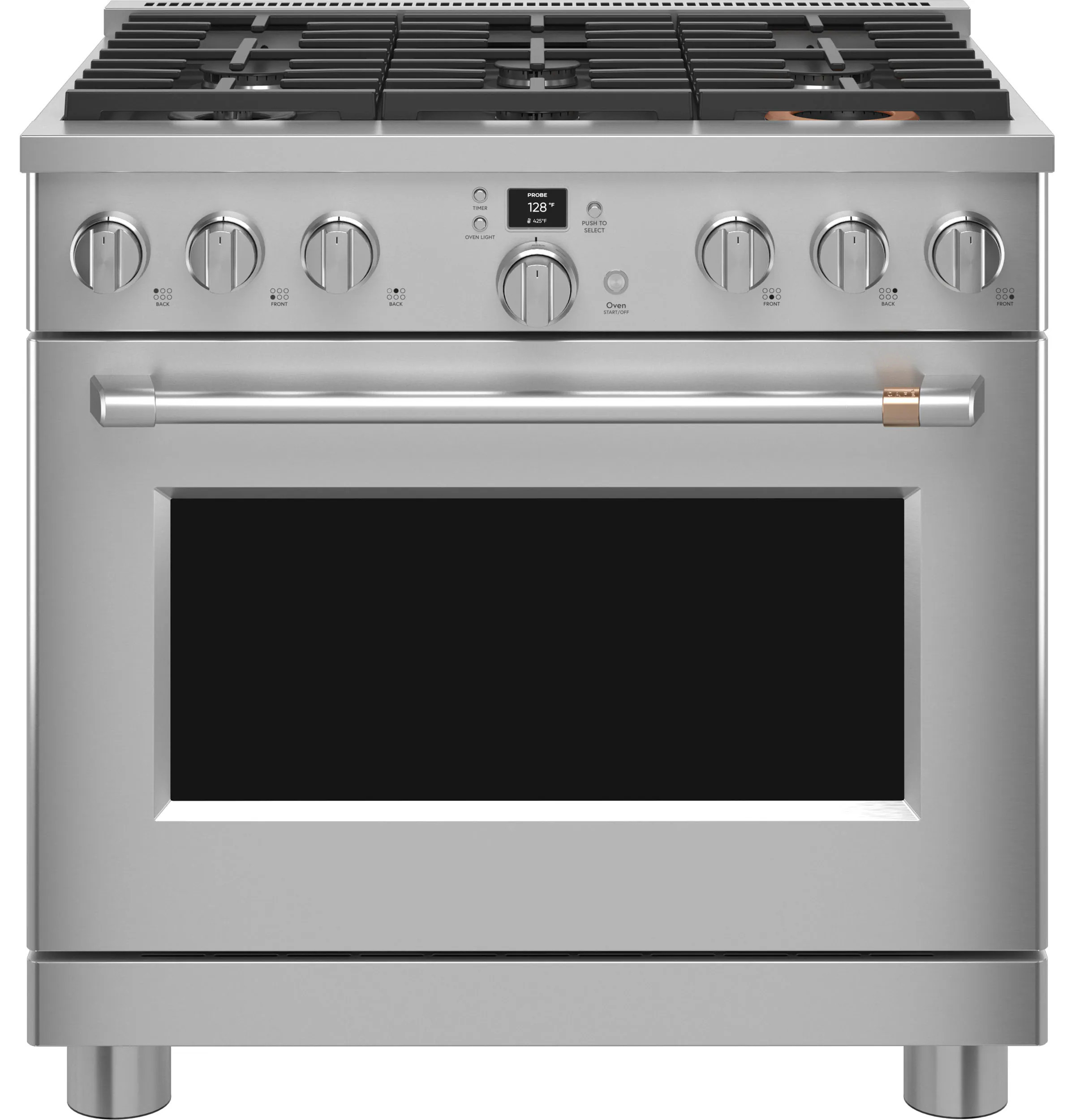 Cafe 36-in Standard 6 Burners Self & Steam Cleaning Air Fry Convection Oven Freestanding Smart Dual Fuel Range (Stainless Steel) | C2Y366P2TS1 | Lowe's