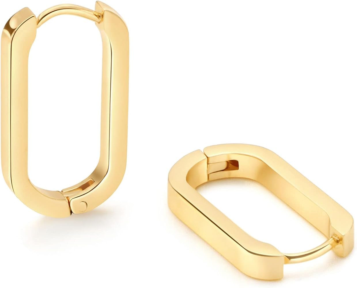 Chunky Gold Hoop Earrings for Women 18K Gold Paperclip Oval Hoop Earrings Gold Square Hoops Small... | Amazon (US)