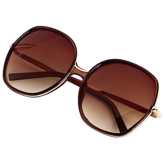 ANDWOOD Oversized Sunglasses Big Large Women Square Wide Black Brown Retro Trendy Pink | Amazon (US)
