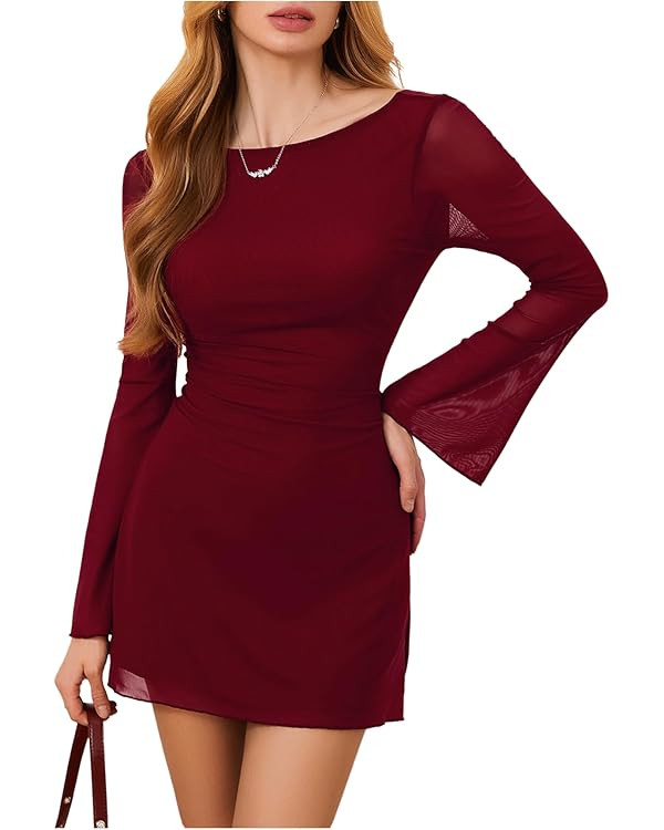 MakeMeChic Women's Leopard Print Dress Y2k Backless Mesh Bell Sleeve Mini Cheetah Print Dress | Amazon (US)