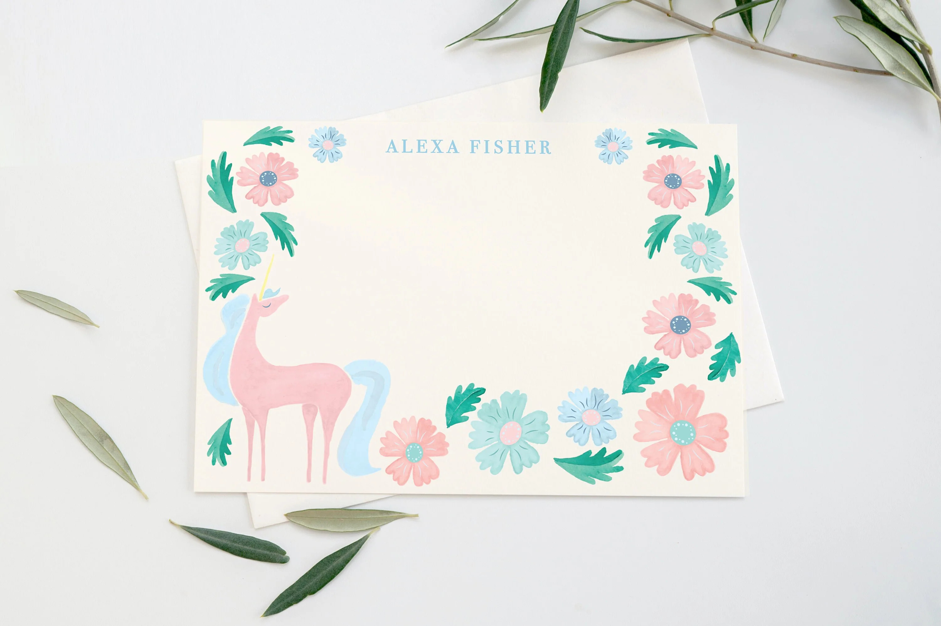 Unicorn Personalized stationery set | Sweet Pea and Whimsy