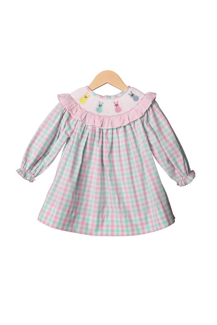 Smocked Peep Gingham Ruffle Bishop LONG Sleeve Dress | The Smocked Flamingo