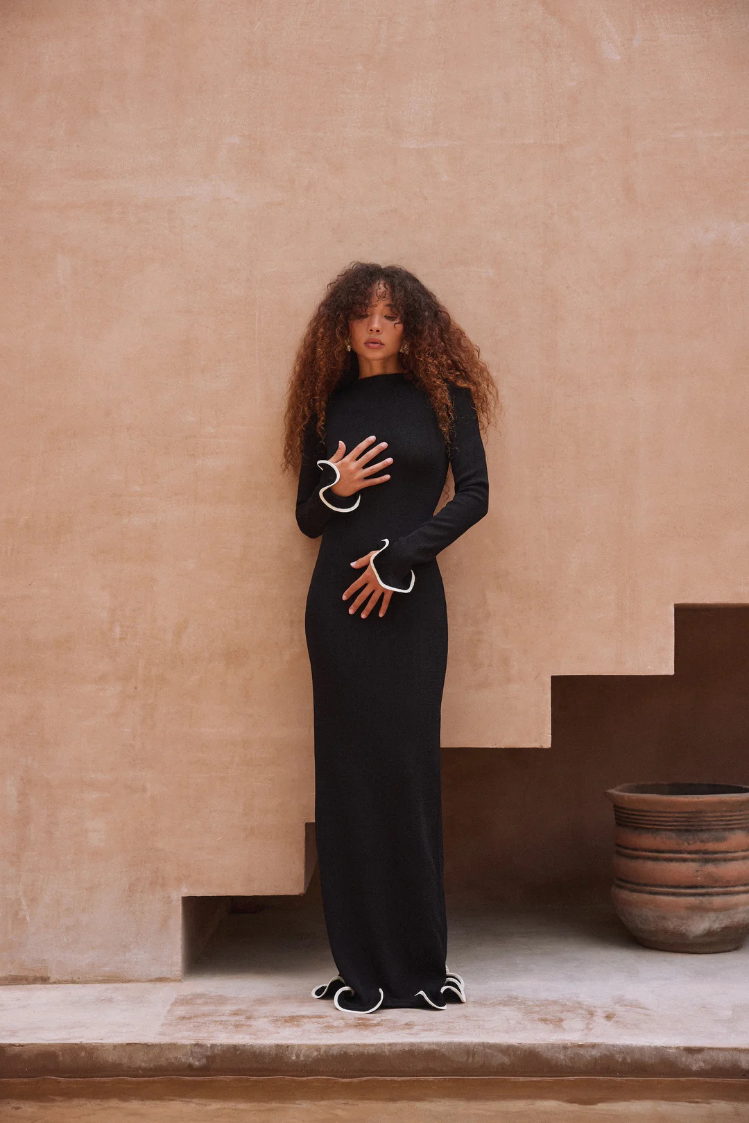 Ruffle Hem Maxi Dress (Black/Cream) | SAME