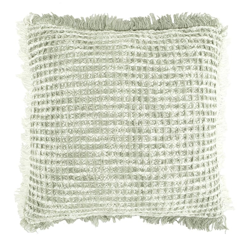 Delphi Sage Waffle Fringe Throw Pillow, 21" | At Home