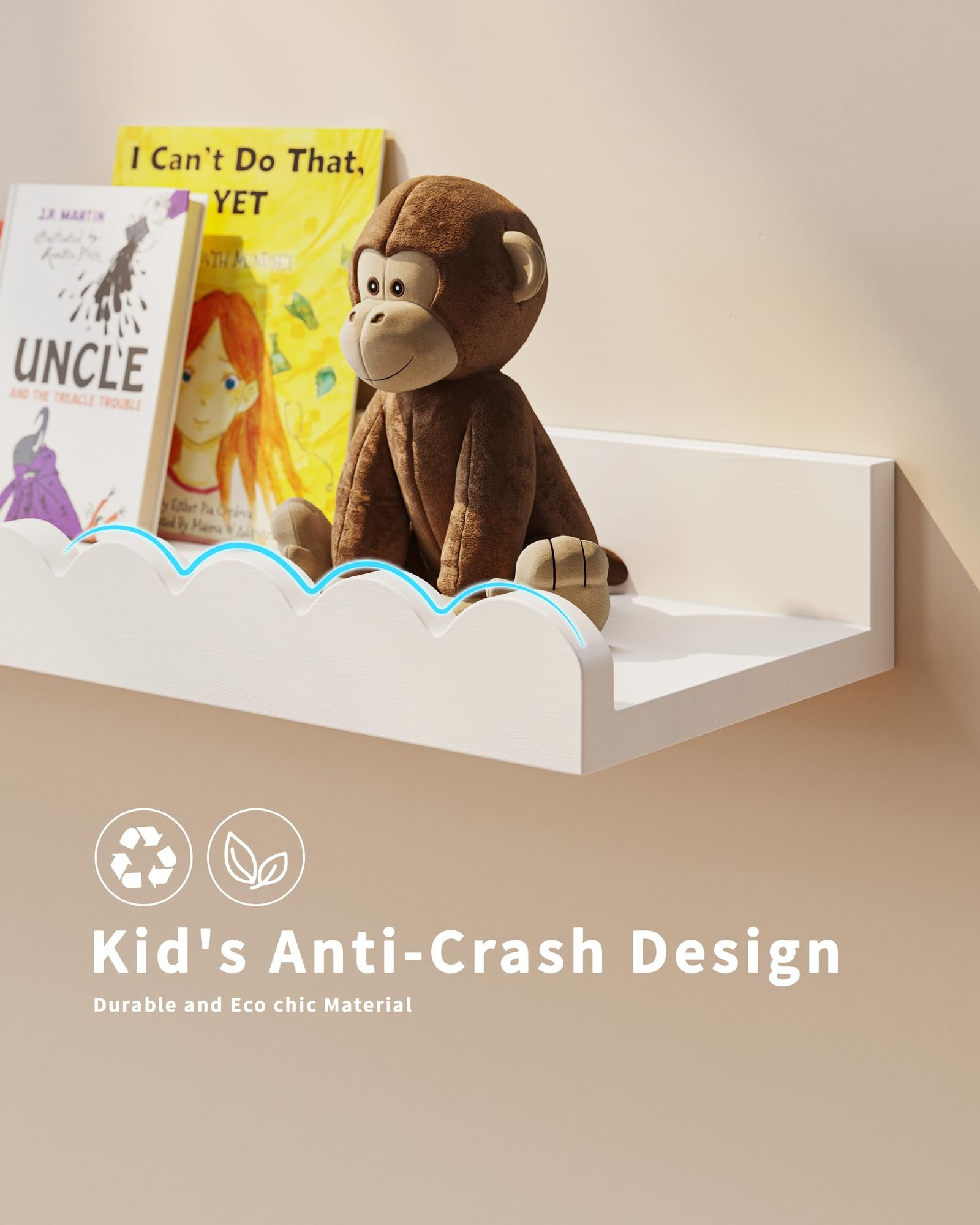 Nursery Book Shelves, 4-Pack White Floating Shelves for Wall Kids, Scalloped Shelves, Wall Book S... | Amazon (US)