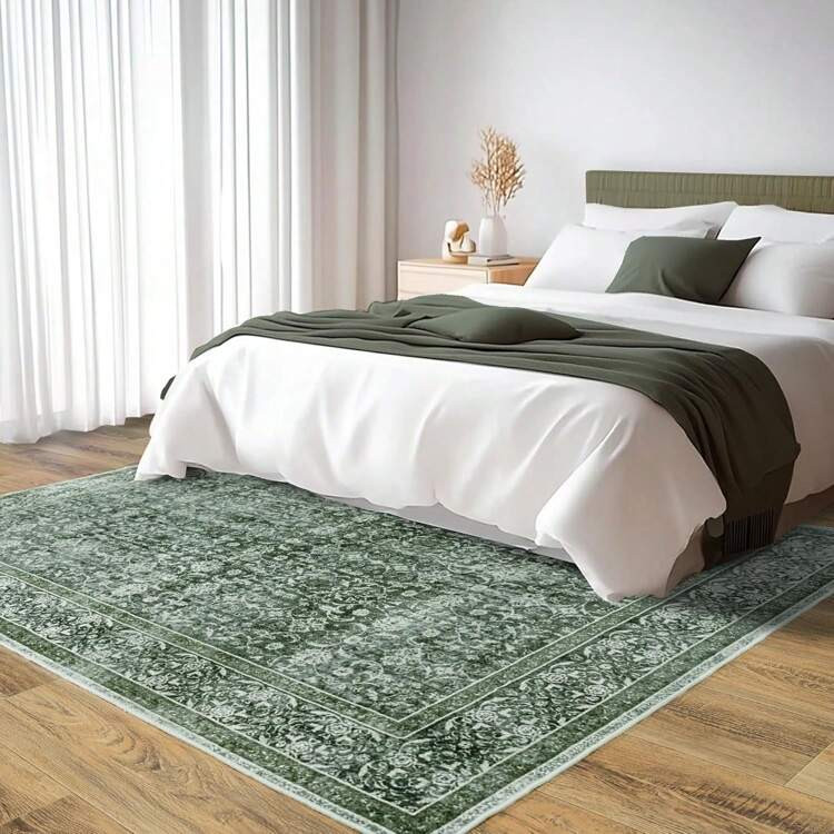 Vintage Floral Area Rugs For Living Room Bedroom, Soft Washable Printed Rug For Living Room Indoor Non Slip Stain Resistant Carpet For Dining Room Boho Rug For Home Decor, Cream Light Tan | SHEIN