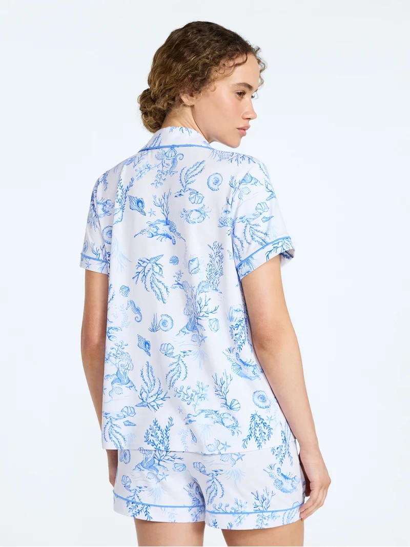 Joyspun Women’s Mommy and Me Notch Collar Top and Shorts Family Matching Pajama Set, Sizes XS-3... | Walmart (US)