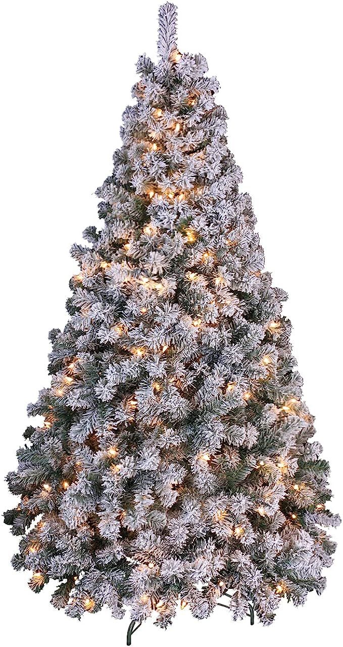 OasisCraft Snow Flocked Christmas Tree 6.5 Ft with 350 Light, Prelight Artificial Pine Xmas Tree | Amazon (US)