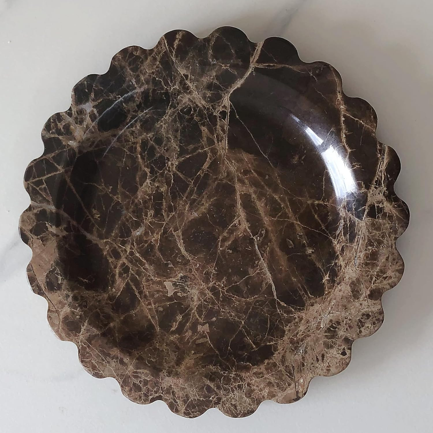 Marble Tray Round Scalloped Tray Small Serving Platter for Counter, Bathroom, Kitchen, Nightstand... | Amazon (US)