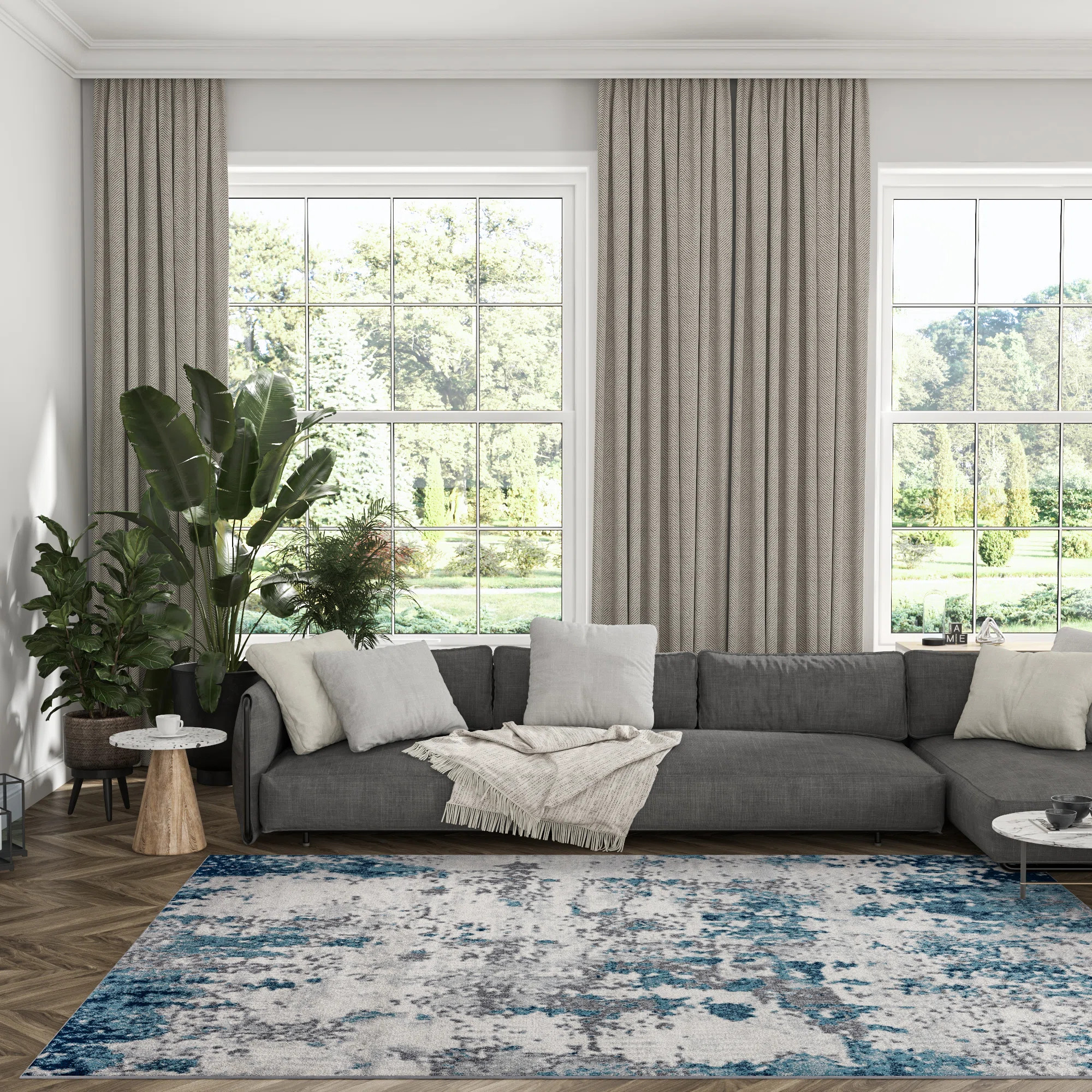 Corinne Performance Blue/Cream Rug | Wayfair North America