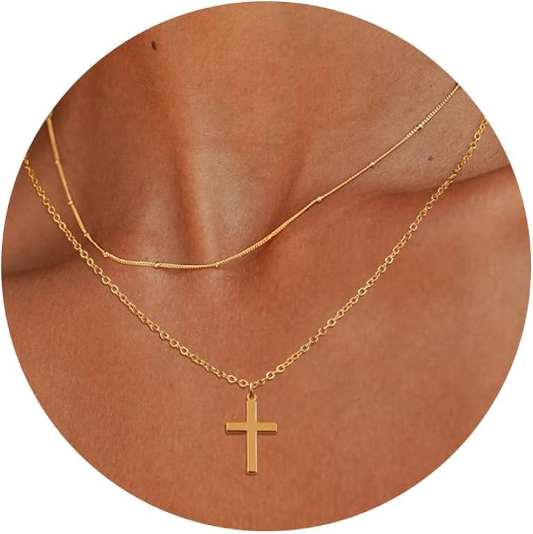 Moodear Cross Necklace for Women, 14K Gold Plated/Sterling silver Chain Necklace Dainty Layered G... | Amazon (US)