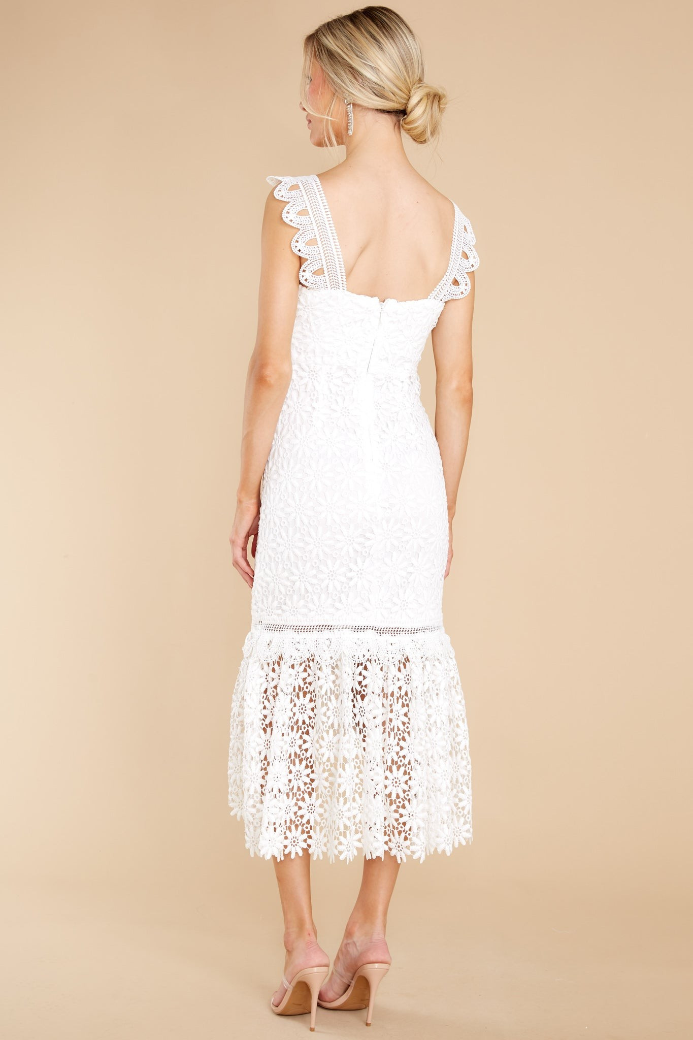 Vintage Beauty White Lace Midi Dress | Red Dress 