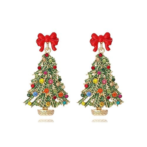 Christmas Sparkly Crystal Dangle Earrings Cute Christmas Tree Reindeer Earrings Colorful Xmas Festival Holiday Jewelry Gift-tree3 | Amazon (US)