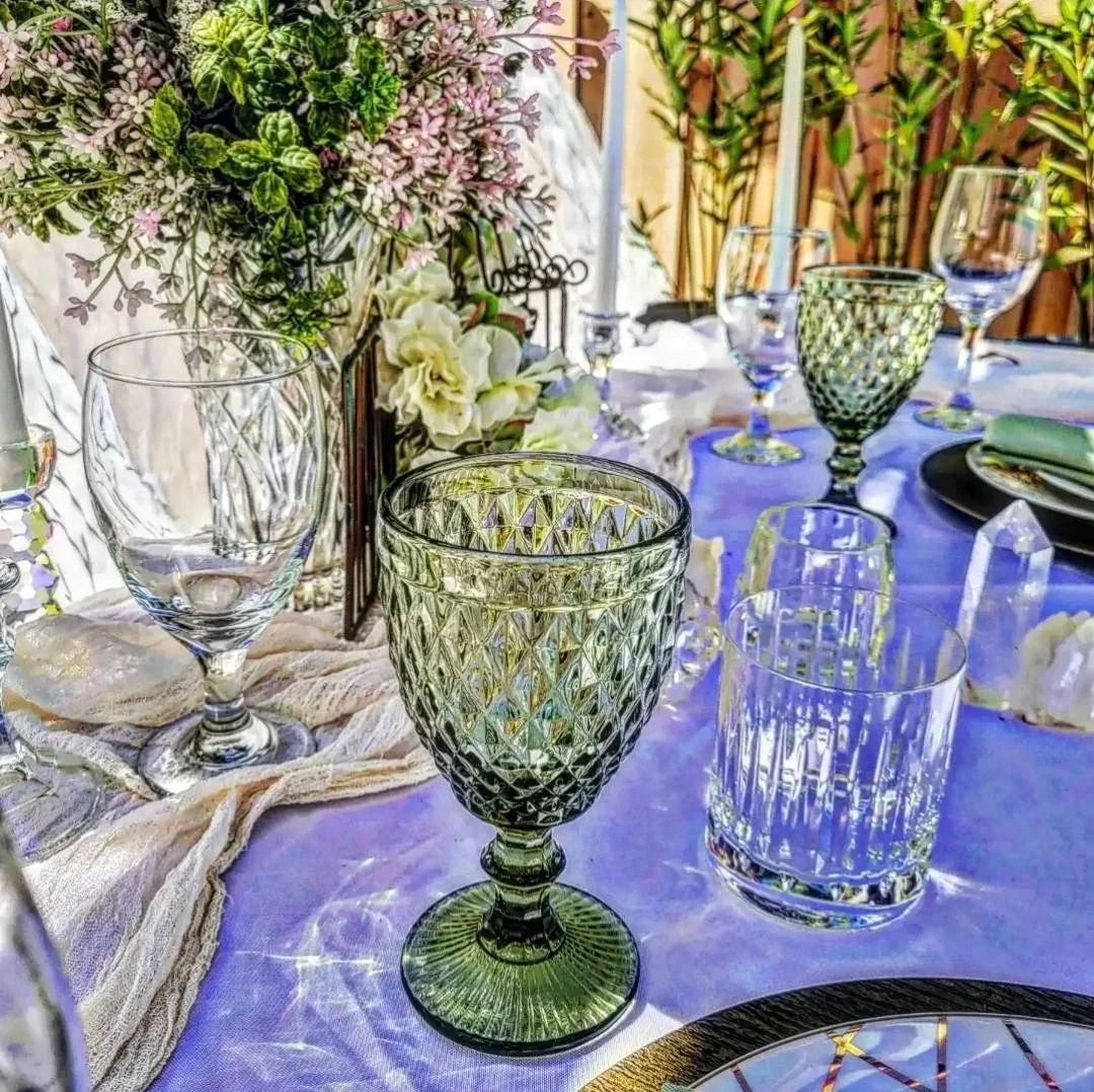 Vintage Dark Olive Green Glass Goblets | Etsy (US)