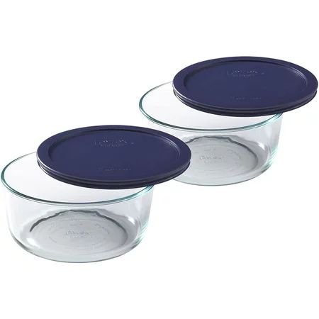 Pyrex 7203 7-Cup Glass Food Storage Bowl and 7402-PC Dark Blue Plastic Lid Cover (2-Pack) | Walmart (US)