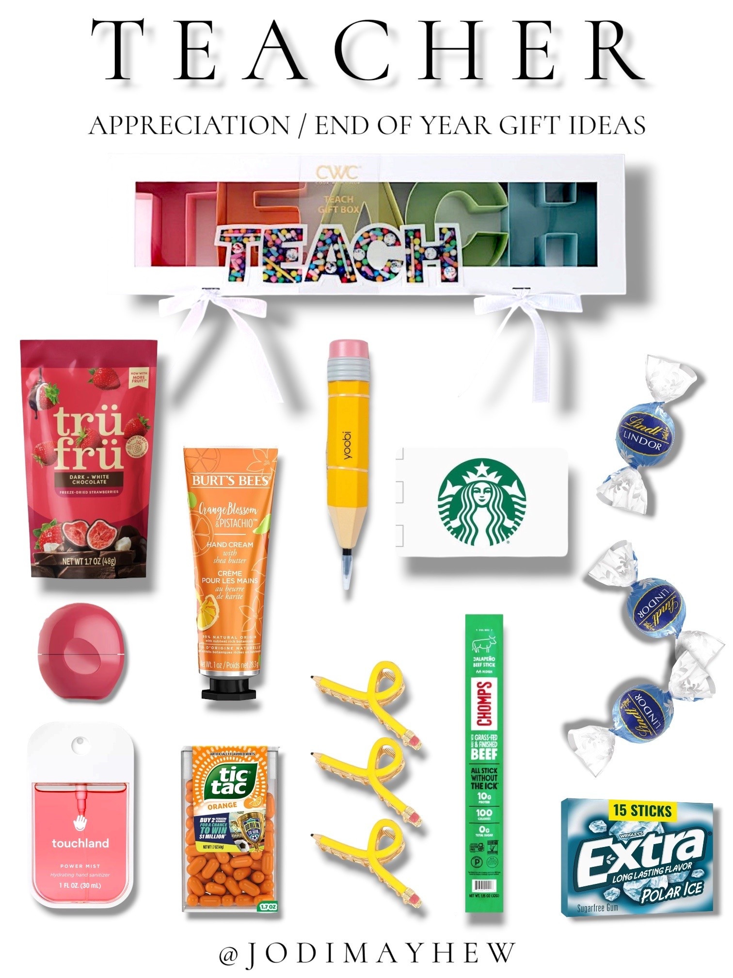 Teacher Appreciation / End of Year Gift Ideas 🍎…

#teacher #teach #gift #ideas #inspo #appreciation #guide #teach #box #candy #chocolates #hand #sanitizer #touchland #eos #lip #balm #stick #hand #lotion #pencil #pen #hair #clips #accessories #card #starbucks #coffee #chomps #beef #stick #pepperoni #snacks #gum #extra #end #of #year