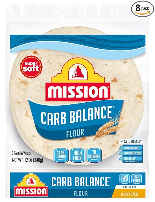 Mission Carb Balance Soft Taco Flour Tortillas, 8 Count, Low Carb, Keto, High Fiber, No Sugar | Amazon (US)
