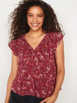 Flutter-Sleeve Floral-Print Swing Blouse for Women | Old Navy (US)