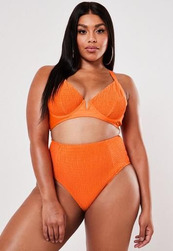 Plus Size Orange Crinkle Underwire Bikini Top | Missguided (US & CA)